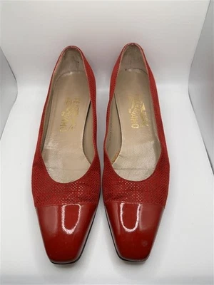 Mujeres 9 Salvatore Ferragamo MIRIA Rojo Nero Guijarro Gamuza Charol Zapatos de Vestir AAAA Foto 1 de 4
