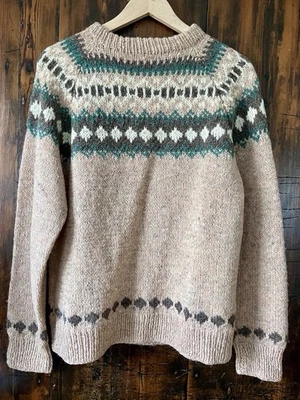 Suéter vintage tricotado à mão 100% lã padrão Fair Isle Bonaire tamanho M - Imagem 1 de 4