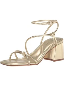 MARC FISHER Womens Gold Chiara Block Heel Slip On Leather Slingback Sandal 7 M - Picture 1 of 11