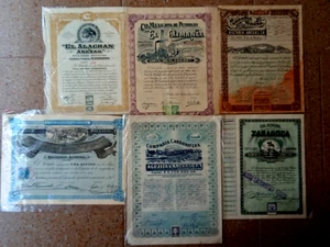6 ANTIQUE MEXICAN MINING STOCK SHARES, ZACATECAS , EDO. MEXICO, ETC. - Picture 1 of 20