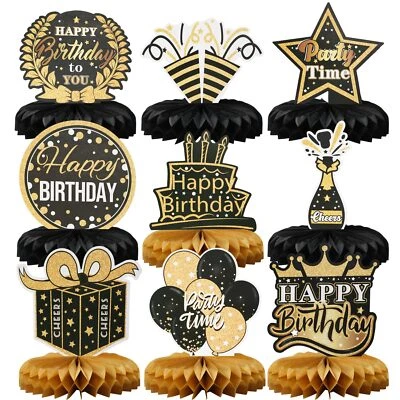 9 peças de decoração de mesa de favo de mel de feliz aniversário para homens e mulheres - Imagem 1 de 4