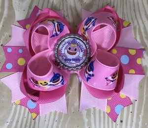 Large Pink Baby Shark Double Layered Boutique Hair Bow - Picture 1 of 1