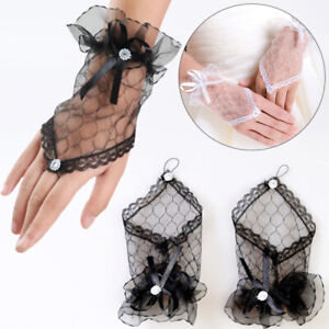 Women Sexy Gloves Fingerless Lace Mesh Fishnet Satin Gloves Party Fancy Dress 