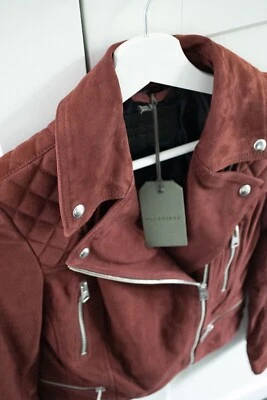 Brand New All Saints Catch Suede Biker Jacket Cherry Oak Red size UK 8 US 4 EU36 - Image 1 of 3