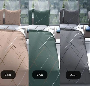 Bettwäsche Baumwolle Set Beige Grau Streifen Wendeseite Reißverschluss bügelfrei - Bild 1 von 22