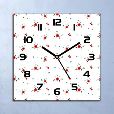 Horloge Murale En Verre moderne Petit rouge fleurs et blanc 30x30 - Photo 1/4