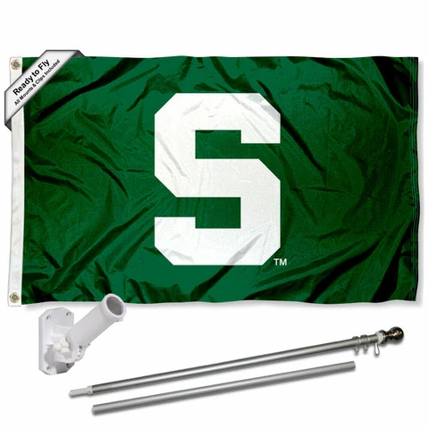 Michigan State Spartans Block S Flag Pole and Bracket Gift Set Package Cover