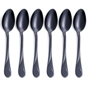 Black Dinner Spoon Set 7.6-inch Stainless Steel Shiny Black Soup Table Spoon ... - Picture 1 of 6