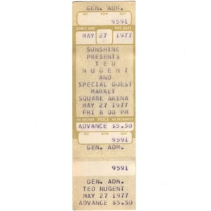 TED NUGENT Concert Ticket Stub INDIANAPOLIS 5/27/77 CAT SCRATCH FEVER TOUR Rare - Picture 1 of 2