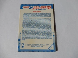 MAGIC JOHNSON 89 ALL-STARS STICKER CARD INSERT #5 FLEER 1988/89- UNPEELED - Picture 1 of 2