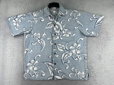 Camisa Hawaiana Go Barefoot Para Hombre Grande Azul Blanco Abotonada Floral 100% Algodón Foto 1 de 4