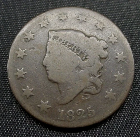 1825 Coronet Head Large One Cent 1c Coin - B568 Cover