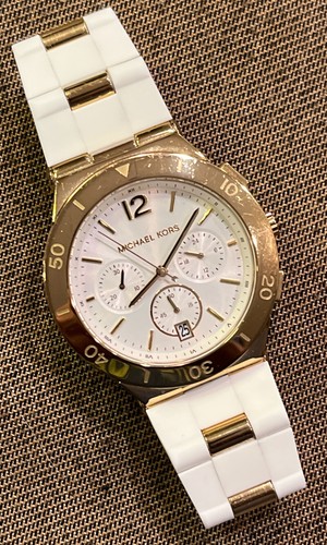 OROLOGIO MICHAEL KORS WYATT TONO ORO CINTURINO AVVOLTO SILICONE BIANCO MK6171 MOLTO BELLO!