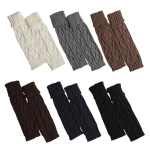 Women Ladies Warm Leg Warmers Cable Winter Knit Knitted Crochet Socks Leggings - Picture 1 of 14