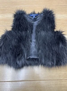 Polo Ralph Lauren Shaggy Jacket Girls Size S Black Faux Fur Winter Vest - Picture 1 of 12