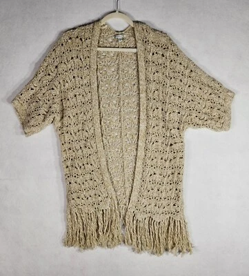 American Eagle Crochet Cardigan Womens Cream Open Front Long Sweater Size Medium - Image 1 of 4