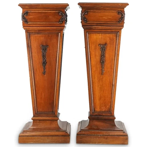 Pair of Antique Carved Wood Pedestals Cover