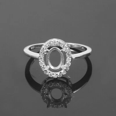 Semi Mount Ring Stone Setting Size 8X6 MM Oval Shape White Gold Rhodium Plated  - Image 1 of 4