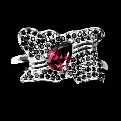 925 Sterlingsilber Ring Birne Rhodolith Spinell Natürlicher Edelstein Schmuck - Bild 1 von 4