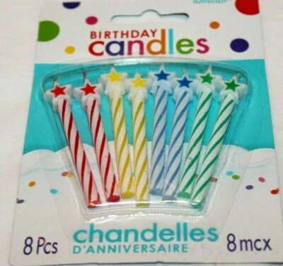 Velas de cumpleaños Amscan multicolor a rayas/estrellas 8 piezas Foto 1 de 2