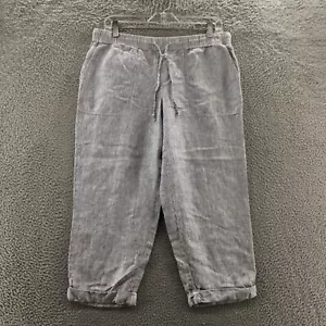 J.Jil Love Linen Capri Pants Women M Petite (actual 33x22) Gray Striped Mid Rise - Picture 1 of 18