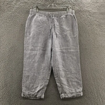 J.Jil Love Linen Capri Pants Women M Petite (actual 33x22) Gray Striped Mid Rise - Image 1 of 4