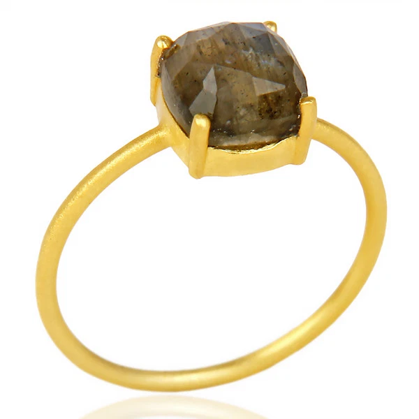 Joyería anillo niña chapado en oro plata 925 piedras preciosas labradorita corte cojín Foto 1 de 3