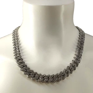 Men's Hip Hop Chunky Chain Necklace Stainless Steel Rhinestone 20" - Picture 1 of 6
