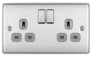 BG NEXUS METAL BRUSHED STEEL Double Socket Decorative Grey Inserts - Picture 1 of 1