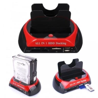 Tutto in 1 HDD Docking Station Dual USB HUB IDE SATA HARD DISK CARD READER Dock