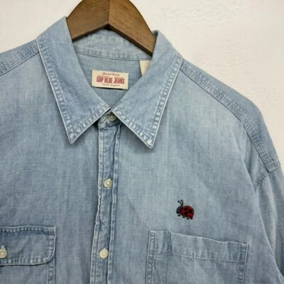 Camisa Denim Vintage Gap Para Hombre Grande Azul Luz Trabajo Dama Insecto Solapa Bolsillos y2k Foto 1 de 4