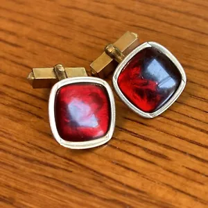 Swank 1/20 12k GF Gold Filled Square Vintage Red Resin Cufflinks 1 - Picture 1 of 13