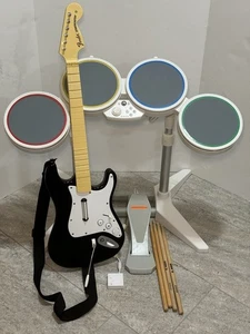 Nintendo Wii Rock Band Bundle Wireless Guitar, Dongle, & Drums  - Tested - Picture 1 of 21