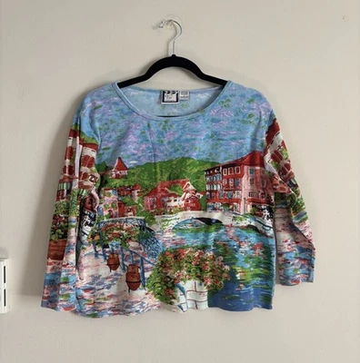 Y2K Take Two Womens Large Shirt Cityscape Waterfront Venice Graphic T 90s 2000s - Image 1 of 4