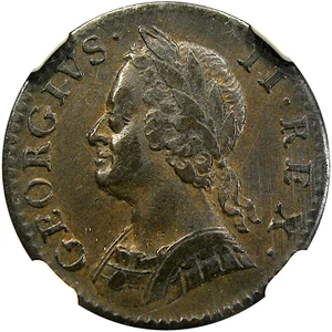 1754 G. BRIT 1/4P NGC VF35 GEORGE II FARTHING ~ COLONIAL AMERICAN MONEY! - Picture 1 of 4