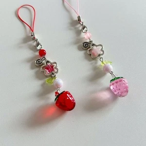 Beaded Mobile Phone Strap Strawberry Phone Charm Rope Cute Phone Lanyard - Photo 1 sur 14