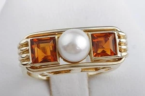 Perlen Ring Akoya 2 Gold Topase 585 14k Gelb Gold 55 17,5mm Top! # - Bild 1 von 9