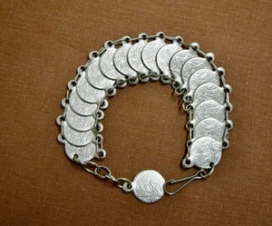 Vintage israelisches/jüdisches 2-seitiges Metall Gliederarmband, Davidstern + Minora, 6,5" - Bild 1 von 5