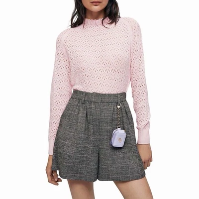 Maje Motifette Open Knit Pointelle Sweater Wool Blend Soft Pink Size 3 Large - Image 1 of 4