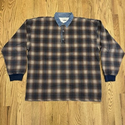 Vintage Structure Long Sleeve Polo Shirt Size XL Shadow Plaid Supreme USA Vtg - Image 1 of 4