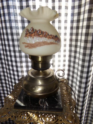 Fenton glass  Custard Satin BUDWEISER 15" Electric lamp HTF - Image 1 of 4