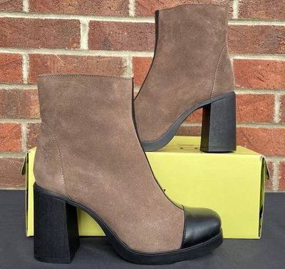 FLY LONDON Cuero Real Mujer Botines Negro y Taupe Cremallera Zapatos UK6 US8 EU39 - Imagen 1 de 4