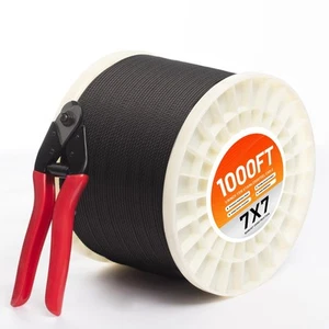 1000 Fuß 1/8 Zoll Schwarz Edelstahl Kabelsatz für Terrassengeländer, Premium T316, 7... - Bild 1 von 7
