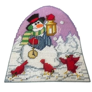 Snowman with Lantern Completed Plastic Canvas Needlepoint - Picture 1 of 4