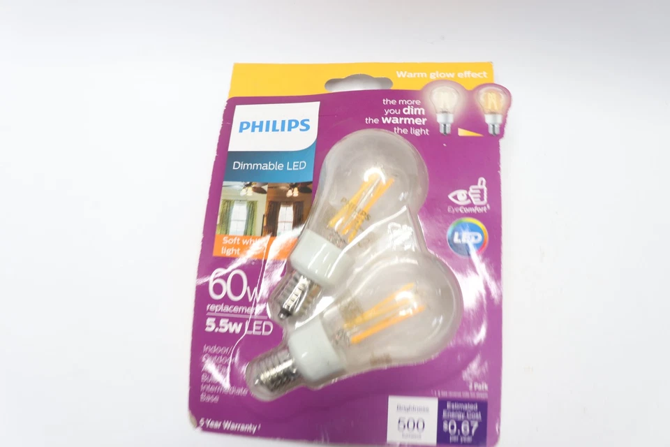 (2-Pk) Philips LED Light Bulb Dimmable with Warm Glow Dimming Effect A15 60W Eqv - Image 1 of 4