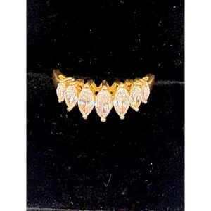 14K Gelbgold Ring 7 Marquise Schliff CZ Steine Gr. 6 - Bild 1 von 7