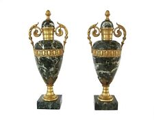 Pair of Louis XVI Style Verde Antico Marble & Gilt Bronze Urns - 19/20th Century