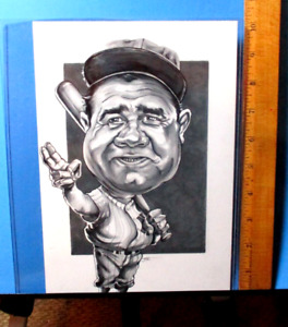 Babe Ruth Crazy Caricatures Cards Original Hand Drawn art 1/1 Levandoski  7"X10"