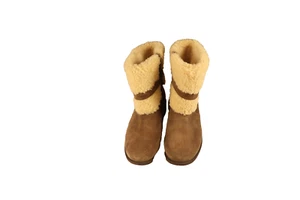 Women's Ankle Boots UGG Size 6.5 Furr Lined Zipper on Side Brown and White - Picture 1 of 6