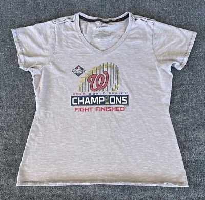 Camiseta de los Nacionales de Washington para mujer XL 2019 Campeones de la Serie Mundial gris cuello en V  Foto 1 de 4